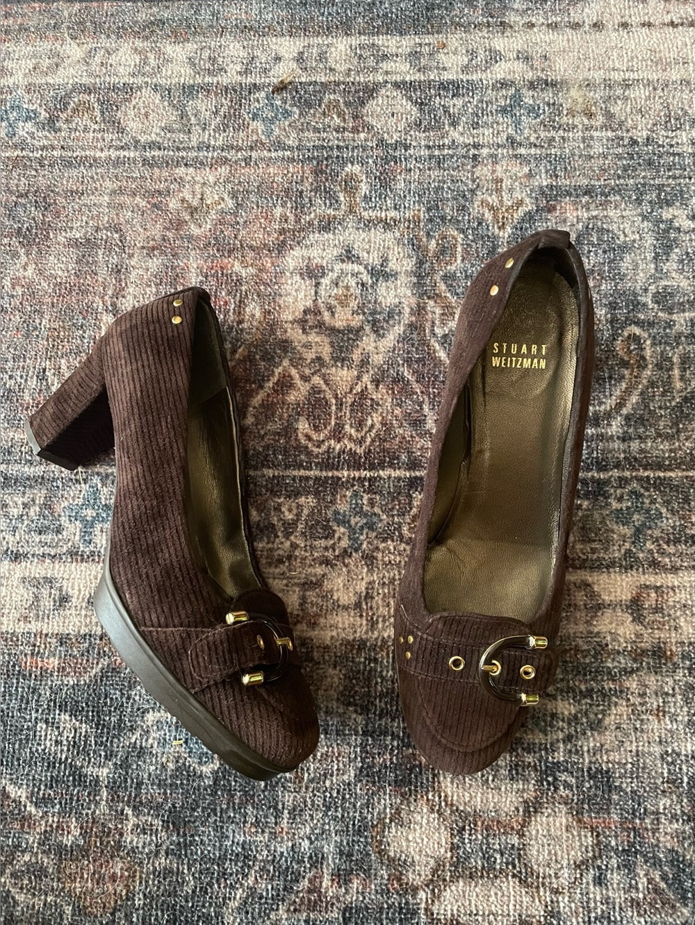 Stuart weitzman cord block heel pumps Y2K